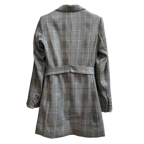 Bardot Gray Monochrome Glenchek Belted Double Breasted Trench Coat Size 6 Medium - Picture 15 of 15